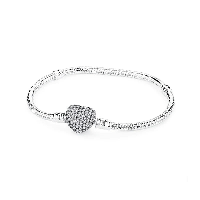 Silver Bracelets Bangles Crystal Ball Love Heart Clasp Beads Charms Moments Bracelet For Women DIY Jewelry-Dollar Bargains Online Shopping Australia