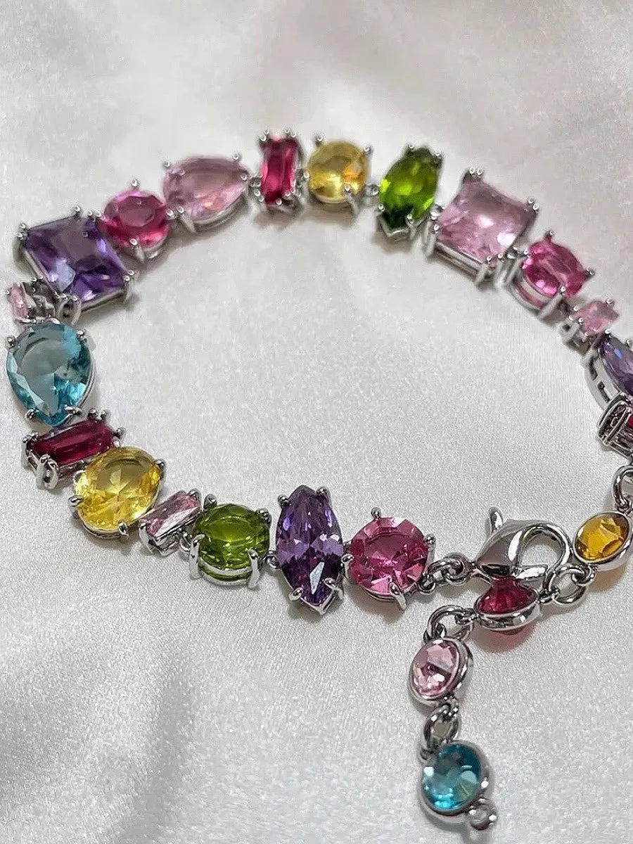 Square Candy Color Bling Crystal Bracelets for Women Luxury Design Rainbow Zircon Stone Bracelet Jewelry Sets-Dollar Bargains Online Shopping Australia