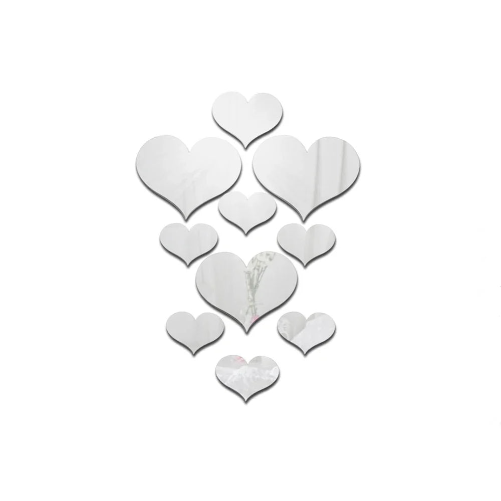 10Pcs/Set Durable Love Heart Stickers Wall Sticker Mirror Mural 3D Decal Simple DIY Decorative Removable Paster Home Decoration-Dollar Bargains Online Shopping Australia