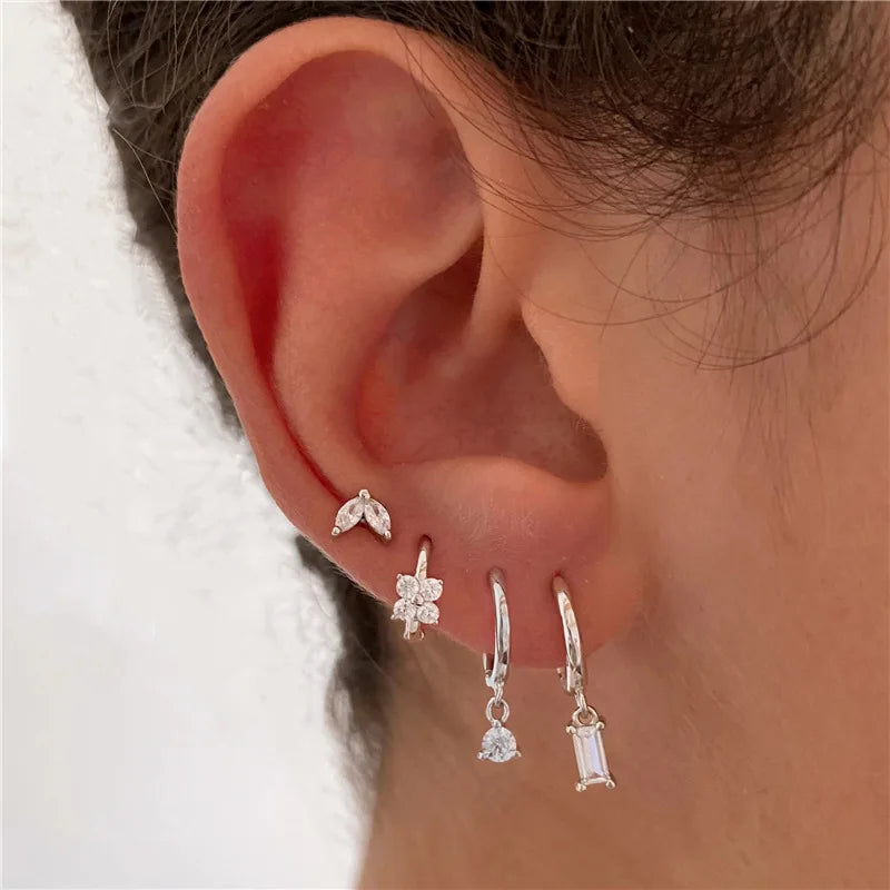 2PC Stainless Steel Little Huggies Hoop Earrings For Women Tiny Crystal Zirconia Pendant Cartilage Earrings Piercing Jewelry-Dollar Bargains Online Shopping Australia