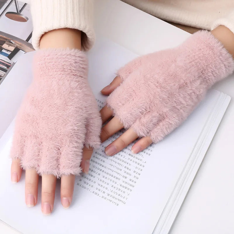 Women Men Half Finger Winter Imitation Mink Cashmere Gloves Touch Screen Writing Woolen Warm Mittens For Driving Outdoor Sports-Dollar Bargains Online Shopping Australia