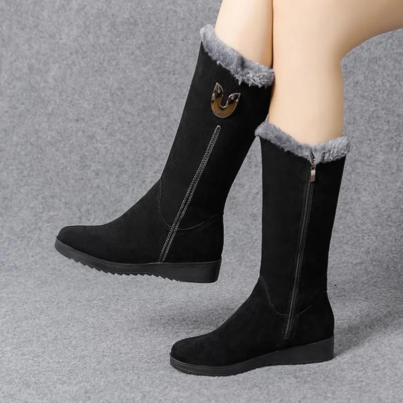 Chelsea High Fur Boots Winter Shoes for Women Chunky Mid-calf Plush Snow Flat Boots ZIP-Dollar Bargains Online Shopping Australia