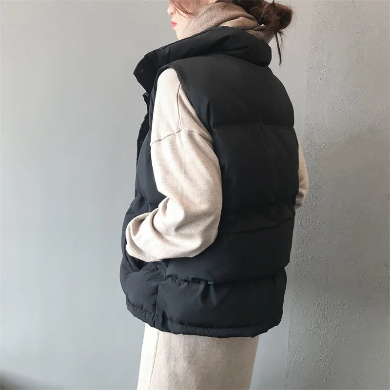 Elegant Cotton Warm Vest Female Students Streetwear Loose Sleeveless Parkas Vest Women