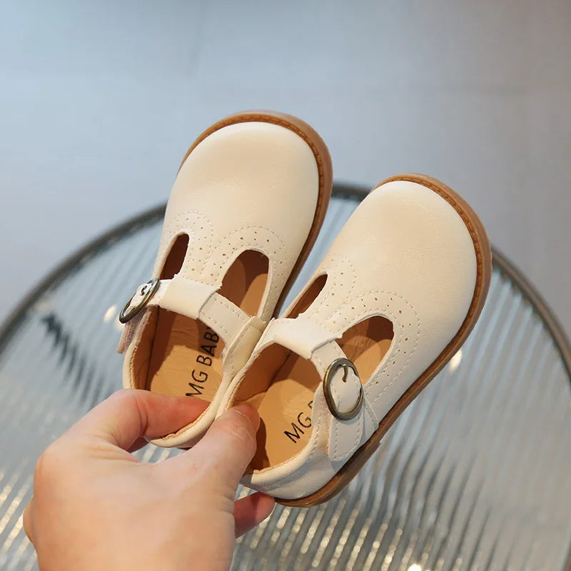 Kids T Strap Leather Shoes Girls Princess Shoes Boys Breathable Flats Mary Janes Black Brown Child Baby Toddlers