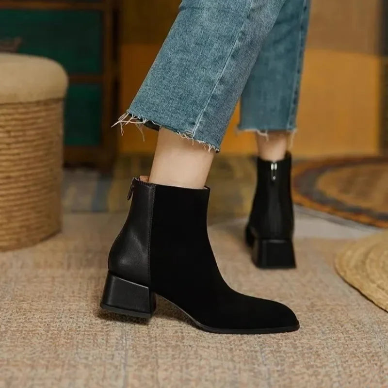 Women Boots Square Toe Chunky Heel Women Shoes Ankle Boots for Women Winter Platform Suede Shoes-Dollar Bargains Online Shopping Australia