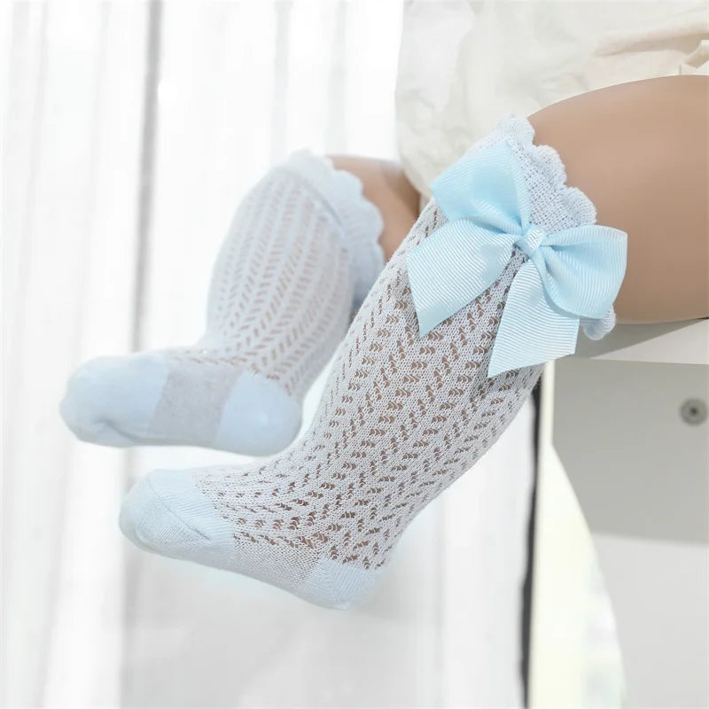 Baby Girl Socks Toddler Big Bow Cotton Summer Mesh Infant Knee Socks Newborn Long Princess Socks-Dollar Bargains Online Shopping Australia