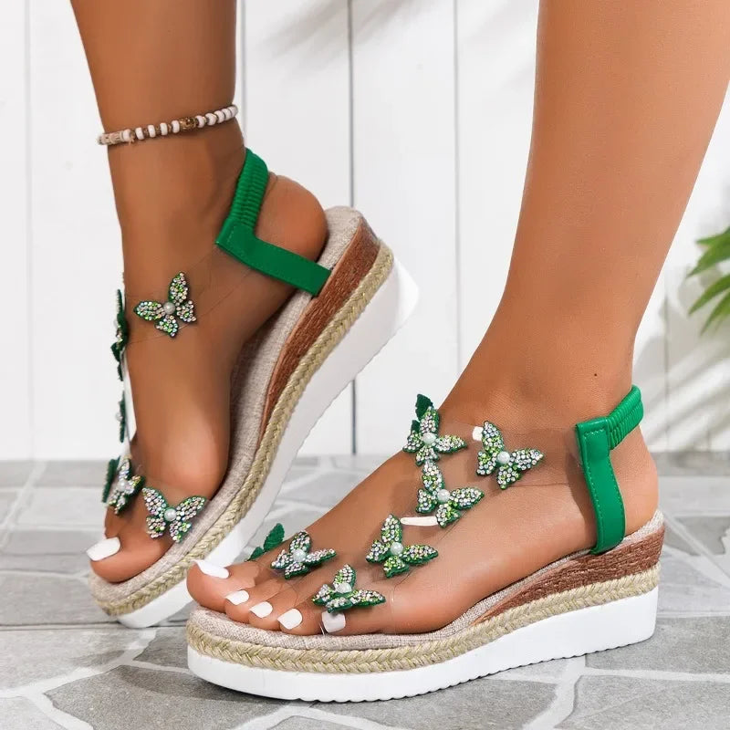 Women's Sandals Platform Dress Sandals Women Crystal Butterfly Elastic Band Wedges Female Shoes-Dollar Bargains Online Shopping Australia