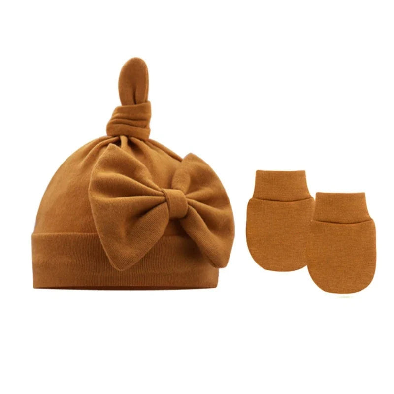 Newborn Bun Knot Hat Baby Hospital Hat Glove Set Boys Girls Unisex Headwear-Dollar Bargains Online Shopping Australia