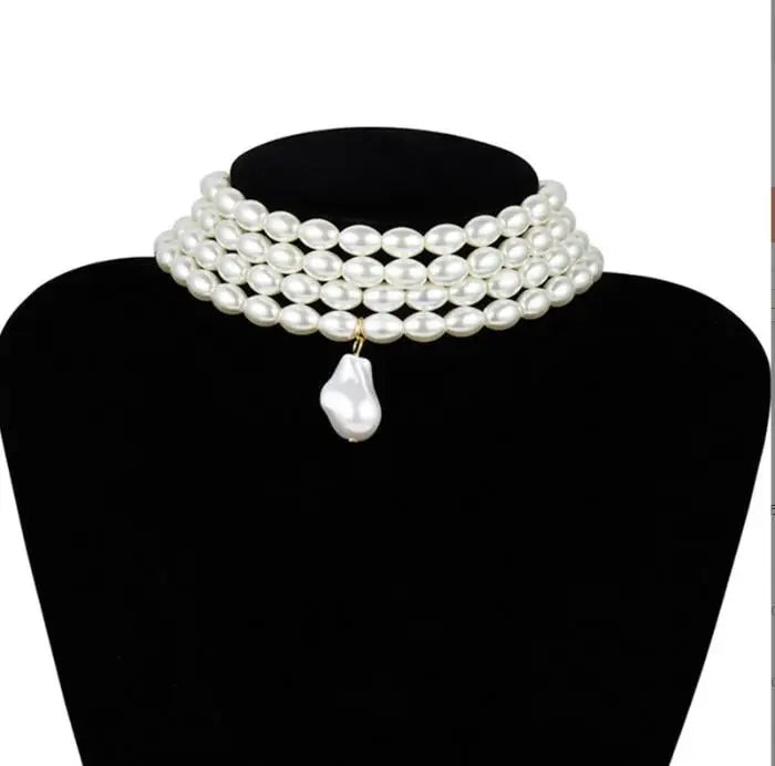 Multi-layer imitation pearl beaded short necklace earring set-Dollar Bargains Online Shopping Australia