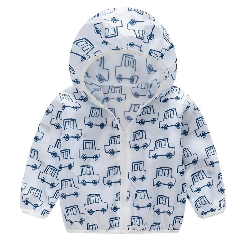 Summer boys Cartoon Handprint Hooded Windbreaker