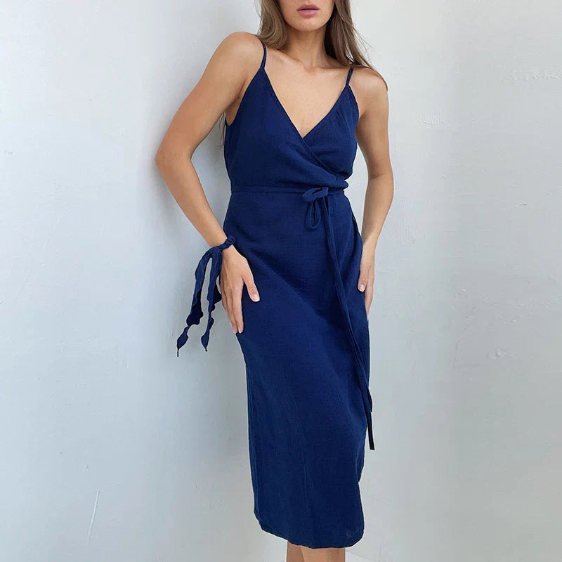 Women's Dress 100% Cotton Crepe Gauze V-Neck Sleeveless Bandage Long Maxi Elegant Dresses For Women-Dollar Bargains Online Shopping Australia