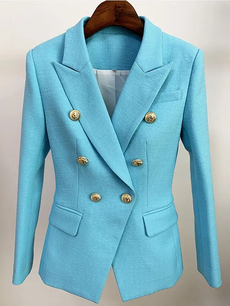 Classic Baroque Designer Jacket Women's Metal Lion Buttons Double Breasted Textured Blazer Mint Green-Dollar Bargains Online Shopping Australia