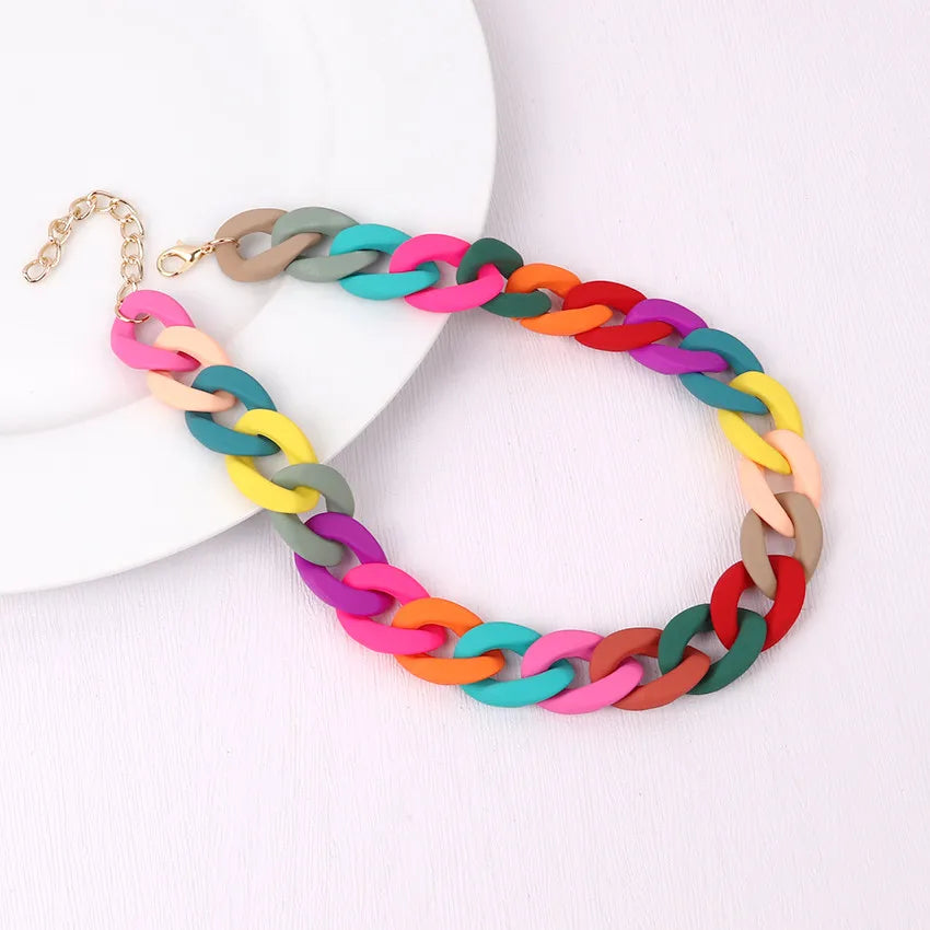 Colorful Acrylic Chain Choker Necklaces For Women Statement Matte Resin Wide Chain Collar Neck Jewelry-Dollar Bargains Online Shopping Australia