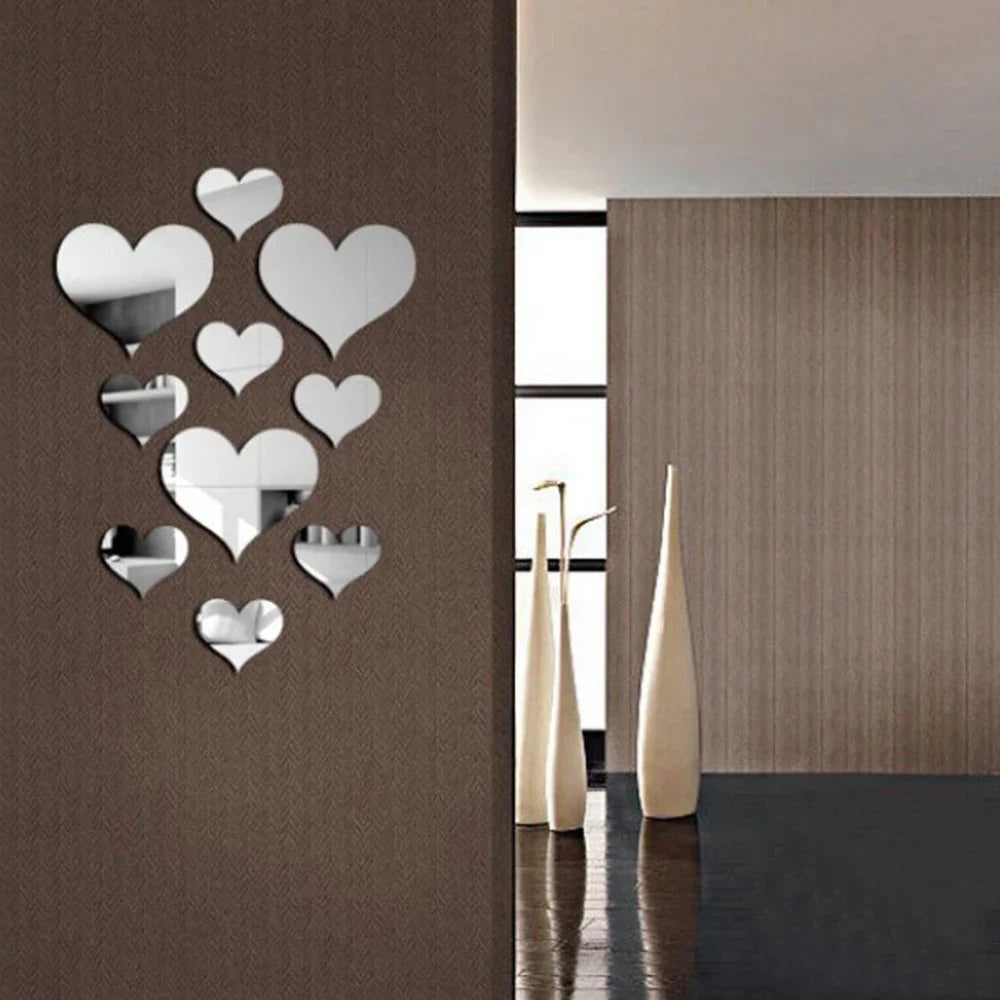 10Pcs/Set Durable Love Heart Stickers Wall Sticker Mirror Mural 3D Decal Simple DIY Decorative Removable Paster Home Decoration-Dollar Bargains Online Shopping Australia