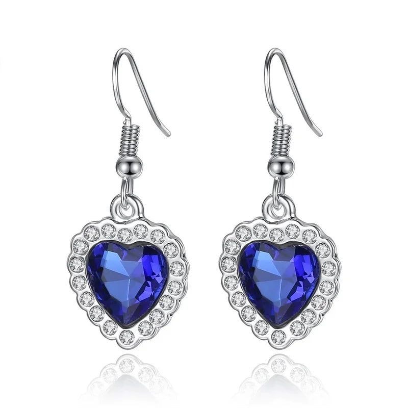 4Pcs/set Titanic Heart of Ocean Necklaces for Women Love Heart Blue Crystal Zircon Jewelry Sets Female Wedding Party Jewelry-Dollar Bargains Online Shopping Australia