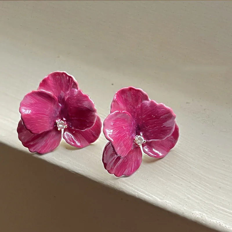 Pink Flowers Drops Glaze Earrings Japanese And South Korean Style Elegant Fashion Stud Earrings Ms Travel Wedding Accessories-Dollar Bargains Online Shopping Australia