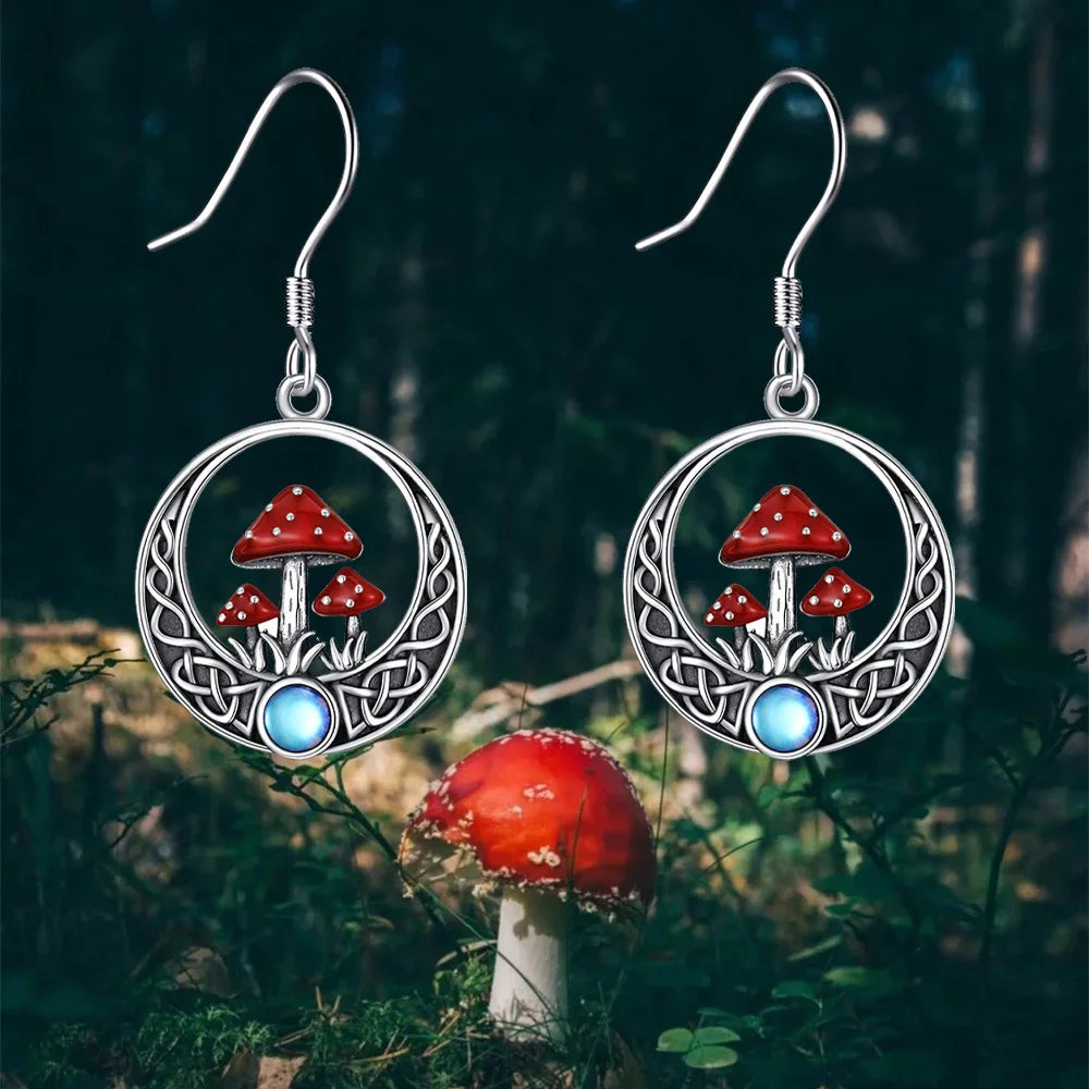 Red Mushrooms Round Dangle Earrings Birthday Gift Anniversary-Dollar Bargains Online Shopping Australia