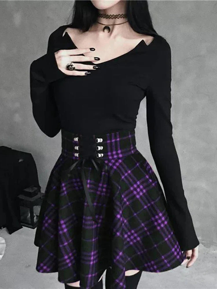 Black Checkered Women's Gothic Skirt Women Pleated Plaid Skirts Spring Autumn Girl Hip Hop Female Punk Goth Mini Skirt-Dollar Bargains Online Shopping Australia