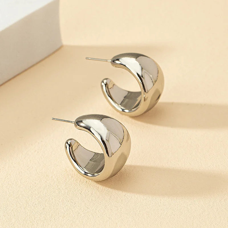 Round Chunky Earrings for Women Lightweight Smooth Metal Open Thick Hoops-Dollar Bargains Online Shopping Australia