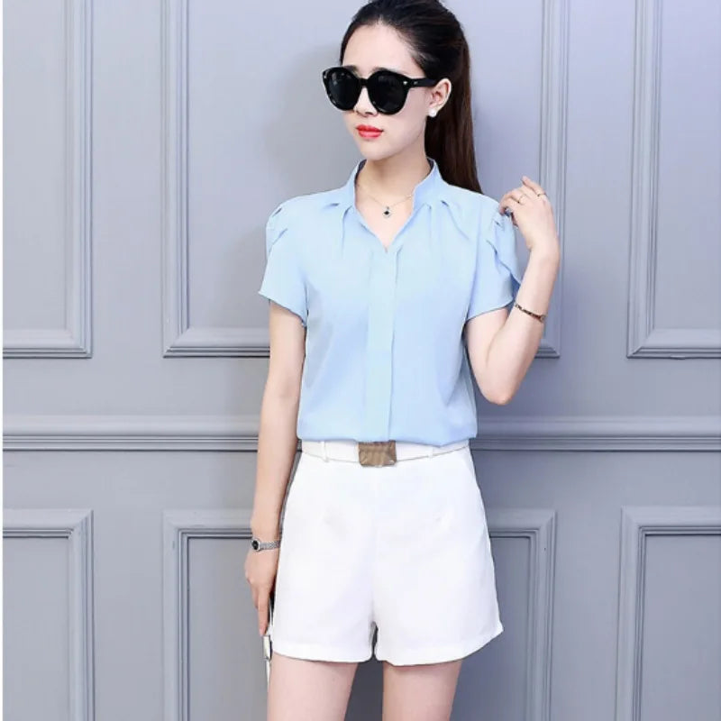 Women White Shirt Female Short Sleeve Shirt Fashion Leisure Chiffon Blouse Tops-Dollar Bargains Online Shopping Australia