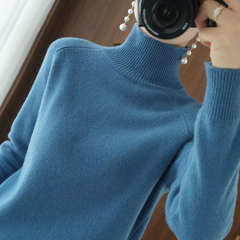 Turtleneck Pullover Cashmere Sweater Women Pure Color Casual Long-sleeved Loose-Dollar Bargains Online Shopping Australia