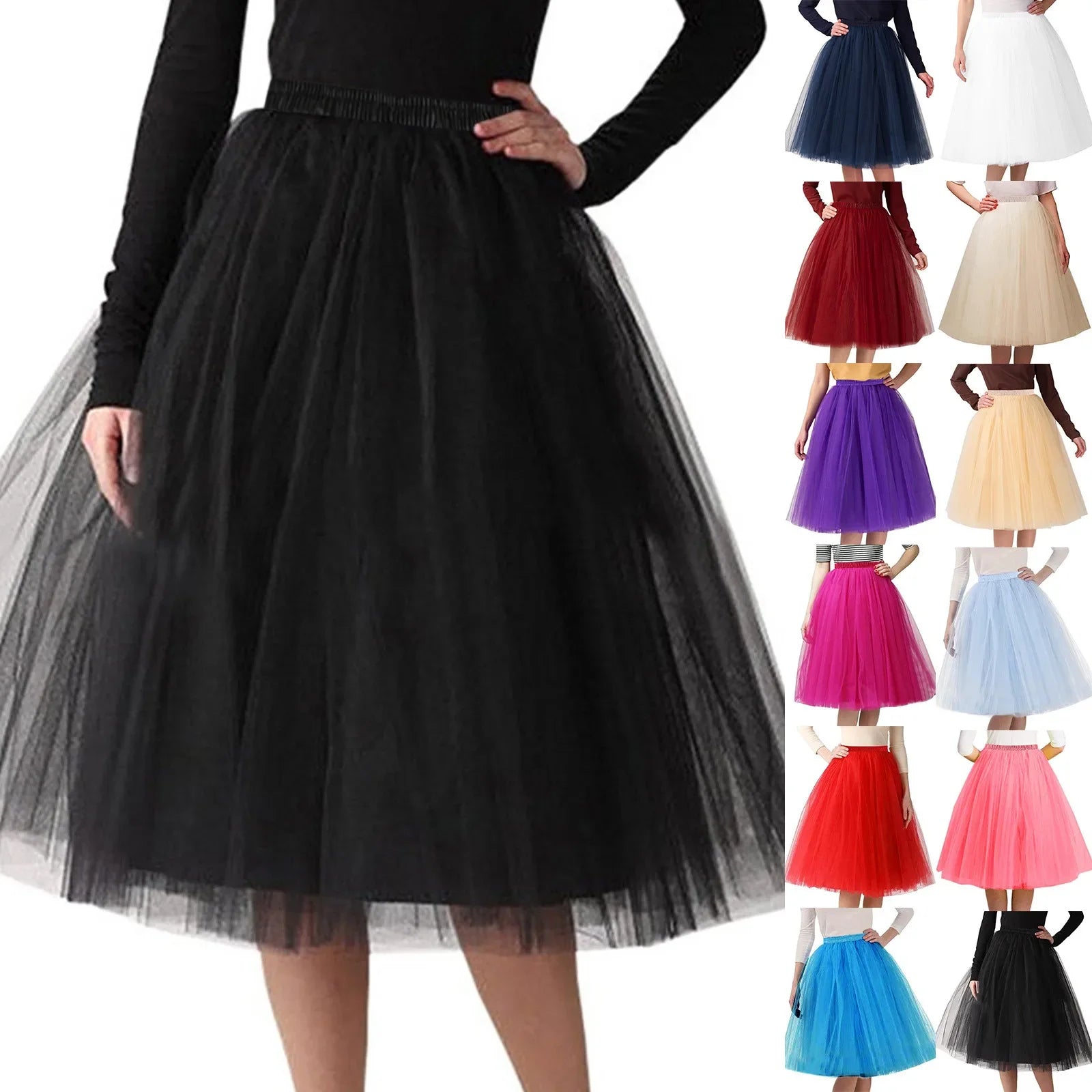 Women Tulle Tutu Skirt Midi Dress Pleated Dance Lolita Princess Petticoat Party Puffy Skirt-Dollar Bargains Online Shopping Australia