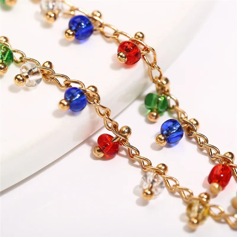 Fashion Colorful Crystal Beads Anklets for Women Boho Gold Color Chain Ankle Bracelet Leg Bracelet Ocean Beach Foot Jewelry-Dollar Bargains Online Shopping Australia