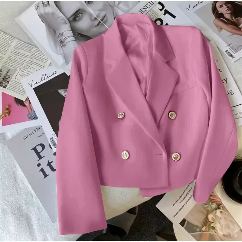 Fashion Short Women Blazers Elegant Female Suits Jacket Tops Casual   Solid Long Sleeve Office Lady Blazer Coat