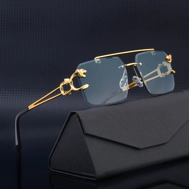 Fashion Metal Leopard Rimless Sunglasses Double Bridges Gradient Ocean Film Shades UV400-Dollar Bargains Online Shopping Australia