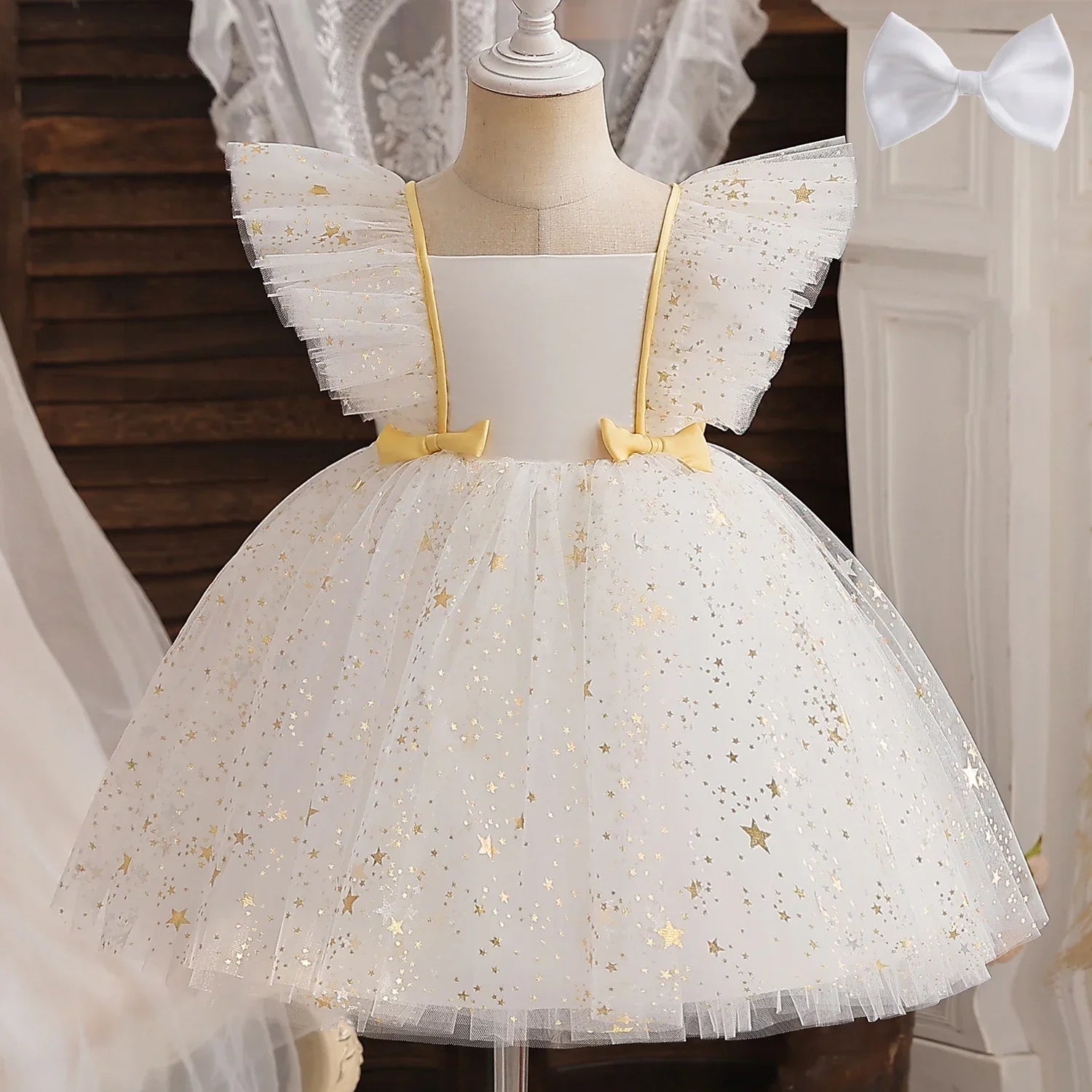 Toddler Girl Party Princess Dress Baby Champagne 1st Birthday Outfits Kids Summer Puff Sleeve Sequin Tutu Gown Girl Gala Clothes-Dollar Bargains Online Shopping Australia