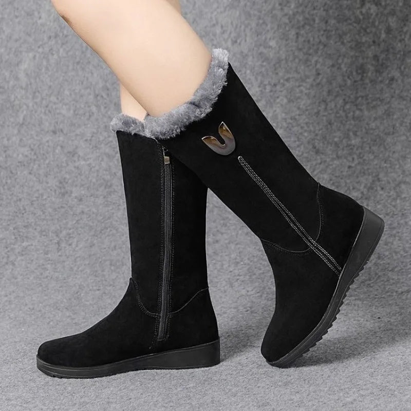 Chelsea High Fur Boots Winter Shoes for Women Chunky Mid-calf Plush Snow Flat Boots ZIP-Dollar Bargains Online Shopping Australia