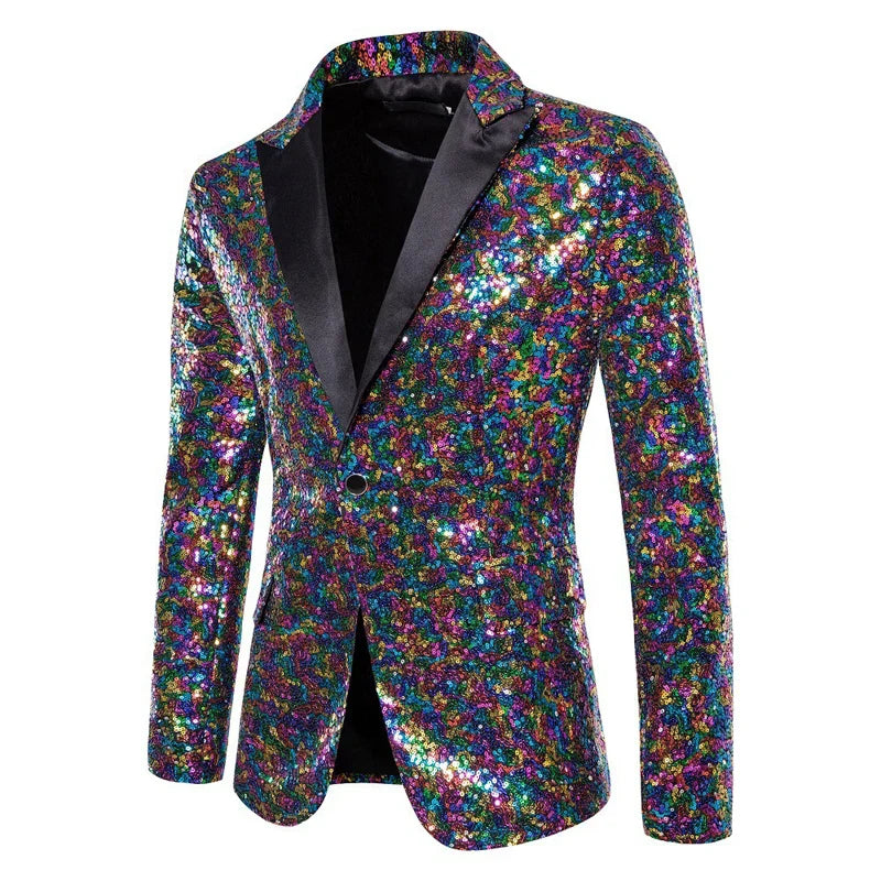 Shiny White Sequin Glitter Blazer for Men One Button Peak Collar Tuxedo Jacket Mens Wedding Groom Party Prom Stage-Dollar Bargains Online Shopping Australia