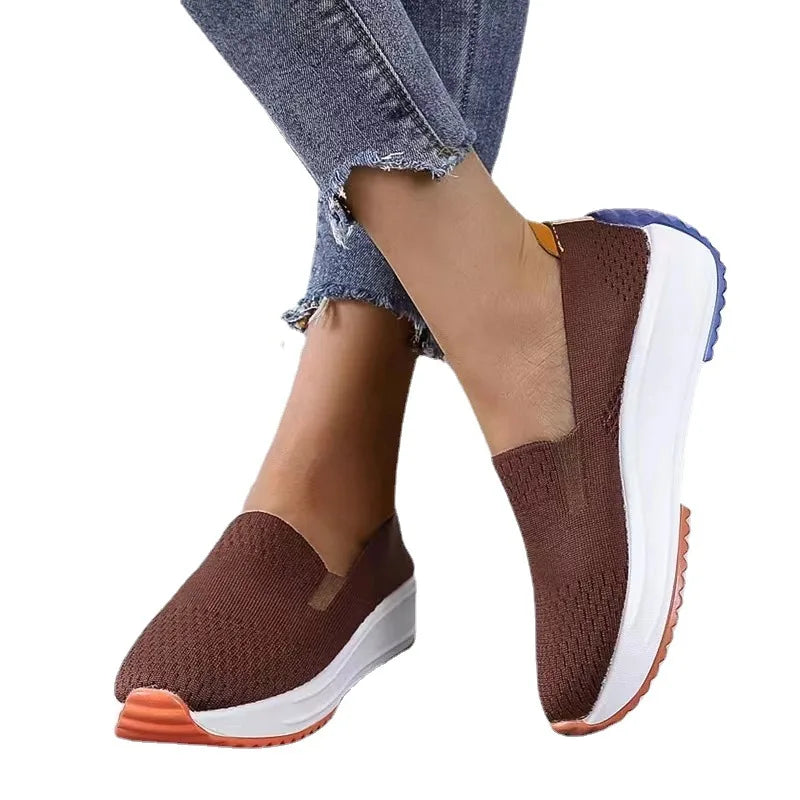 Spring Women Sneakers Mesh Flats Thick Sole Wedge Slip-on Female Shoes Lady Breathable Cozy Concise Casual Sports Walking Shoes-Dollar Bargains Online Shopping Australia