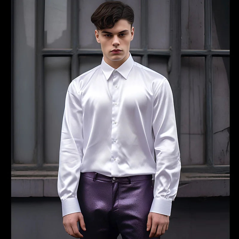 Men's Satin Luxury Dress Shirts Fashion Silk Smooth Male Tuxedo Shirt Solid Wedding Party Prom Casual Shirt Business Office-Dollar Bargains Online Shopping Australia