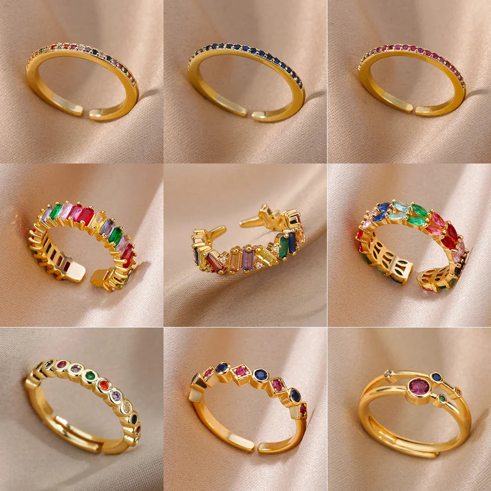 Colorful Zircon Rings For Women Gold Color Stainless Steel Fashion Cubic Zirconia Ring Wedding Jewelry Gift-Dollar Bargains Online Shopping Australia