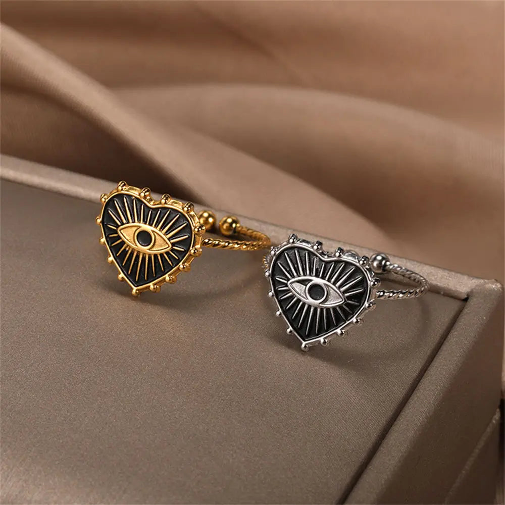 Geometric Engraving Evil Eye Heart Shape Open Rings For Women Fashion Rectangle Turkey Lucky Joints Rings Men Jewelry-Dollar Bargains Online Shopping Australia