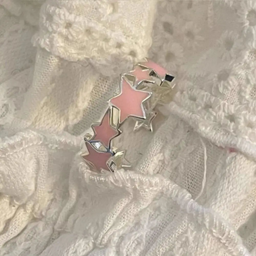 Fashion Vintage Enamel Pink Star Rings for Women Girls Cool Sweet Y2K Blue Twisted Star Open Ring Party Gift Jewelry Accessories-Dollar Bargains Online Shopping Australia