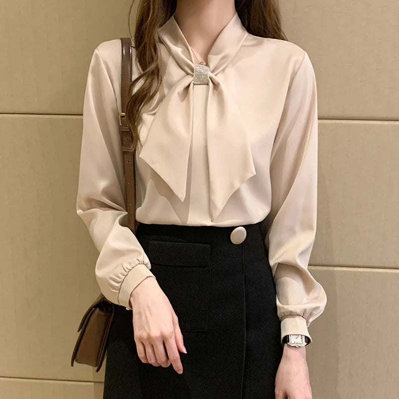 Long Sleeve Blouse Women Bow Collar Chiffon Blouse Shirt Tops Women Blouses Shirts-Dollar Bargains Online Shopping Australia