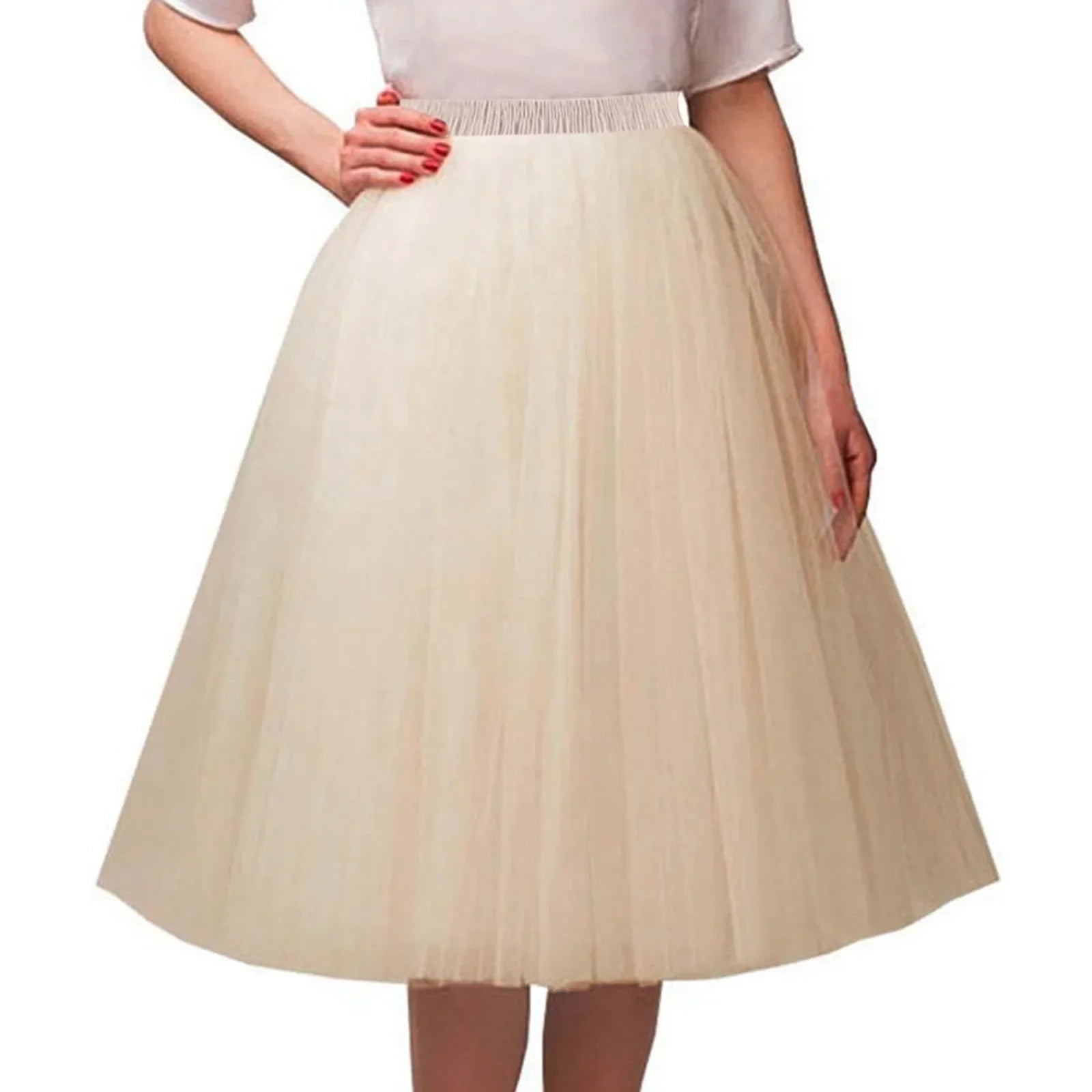 Women Tulle Tutu Skirt Midi Dress Pleated Dance Lolita Princess Petticoat Party Puffy Skirt-Dollar Bargains Online Shopping Australia