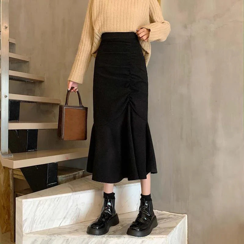 High Waist Midi Skirts Women Slim Fit Hip Mermaid Skirt Woman Korean Ruffles-Dollar Bargains Online Shopping Australia