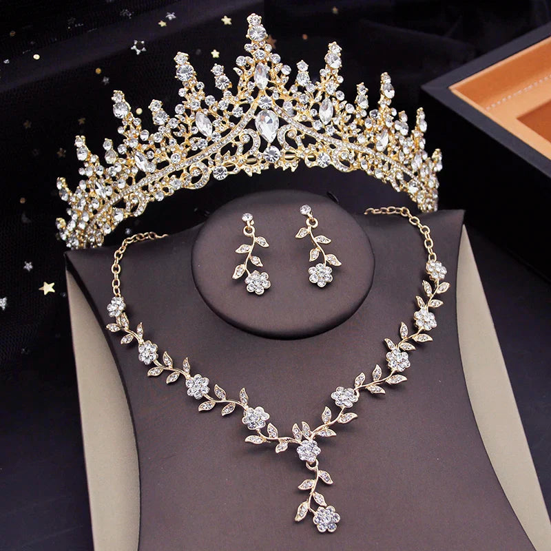 Crystal Tiaras Bridal Jewelry Sets for Women Crown Flower Choker Necklace Sets Wedding Bride Costume Jewelry Set-Dollar Bargains Online Shopping Australia