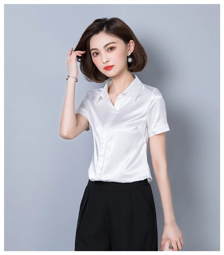 Simulation Silk Shirt Women's Short Sleeve New Wild Elastic Solid Color Thin Top-Dollar Bargains Online Shopping Australia