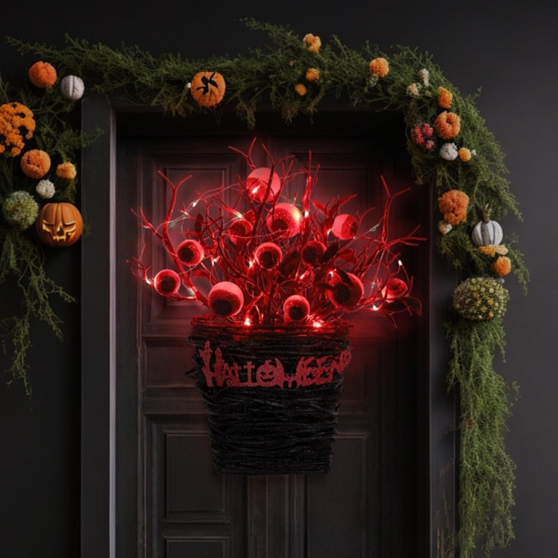 Halloween Wreath Eyeball Wreaths with Red LED Light Branch Basket Wreaths For Doors Window Flower Halloween Decor-Dollar Bargains Online Shopping Australia