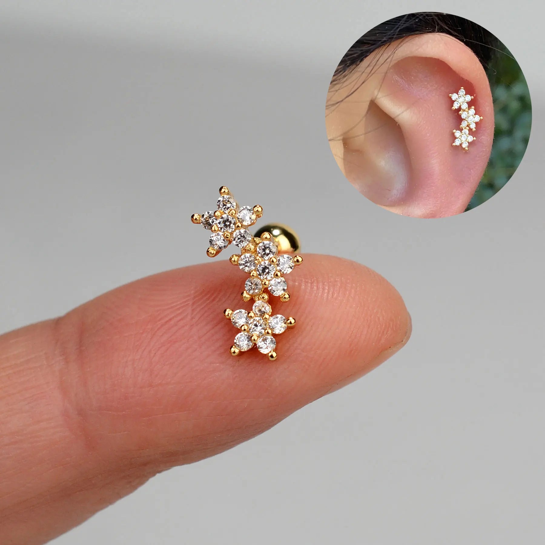 Flower Leaf Tragus Helix Piercing Studs Earrings Women Mini Crystal CZ Stainless Steel-Dollar Bargains Online Shopping Australia