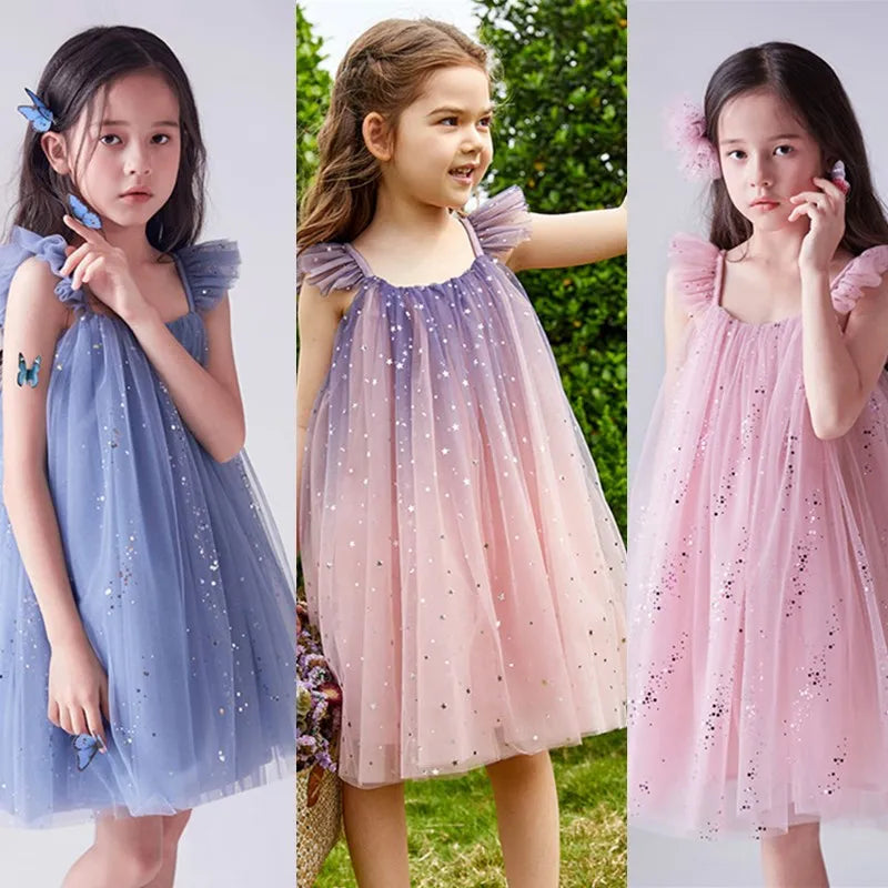 Suspends Sequin Dress Girl Summer Sleeveless Tulle Princess Dress Children Vacation Holiday Casual Dress-Dollar Bargains Online Shopping Australia