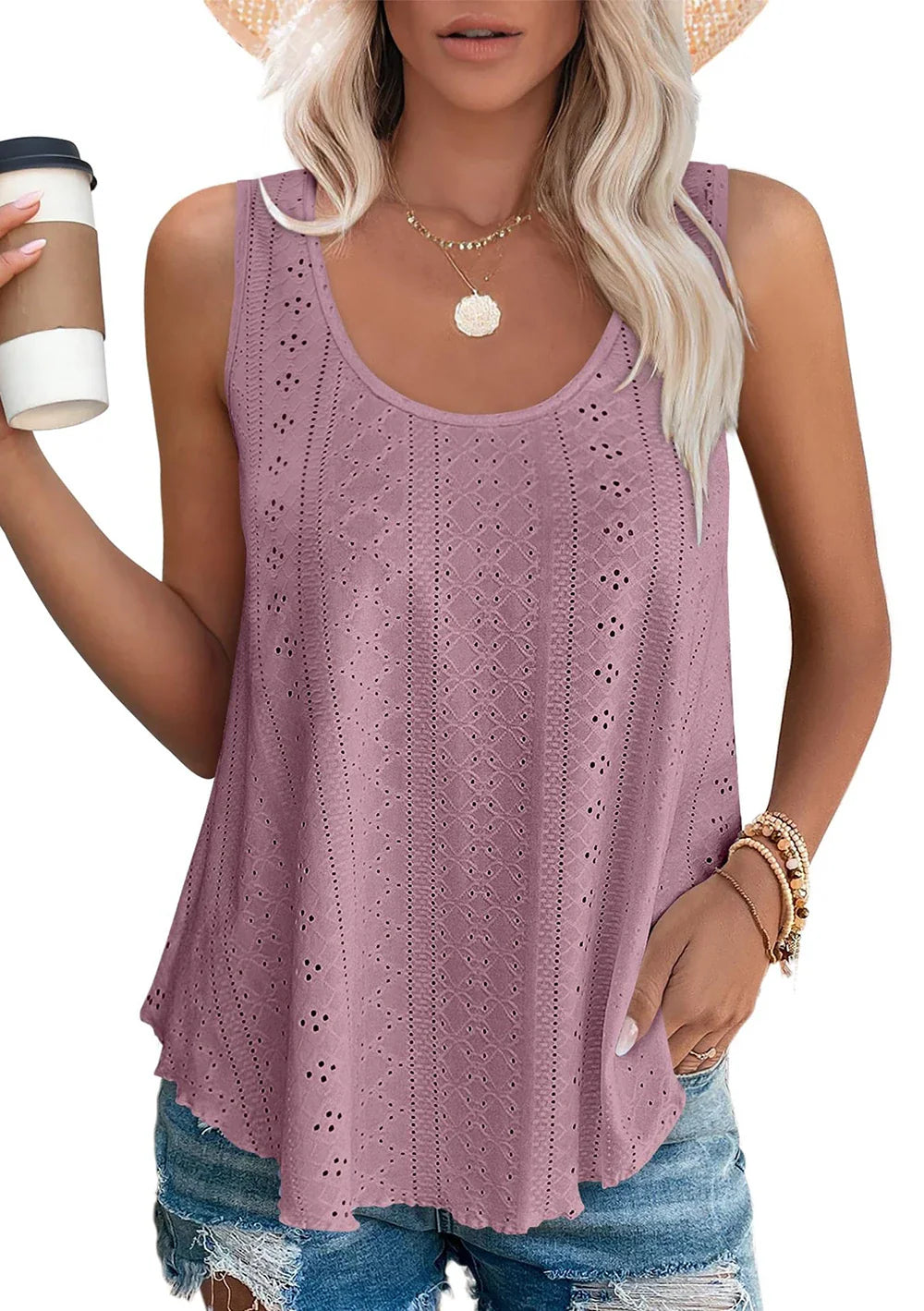 Womens Tank Tops U Neck Casual Vest Dolphin Hem Casual Flowy Summer Sleeveless Tunic Tshirts-Dollar Bargains Online Shopping Australia