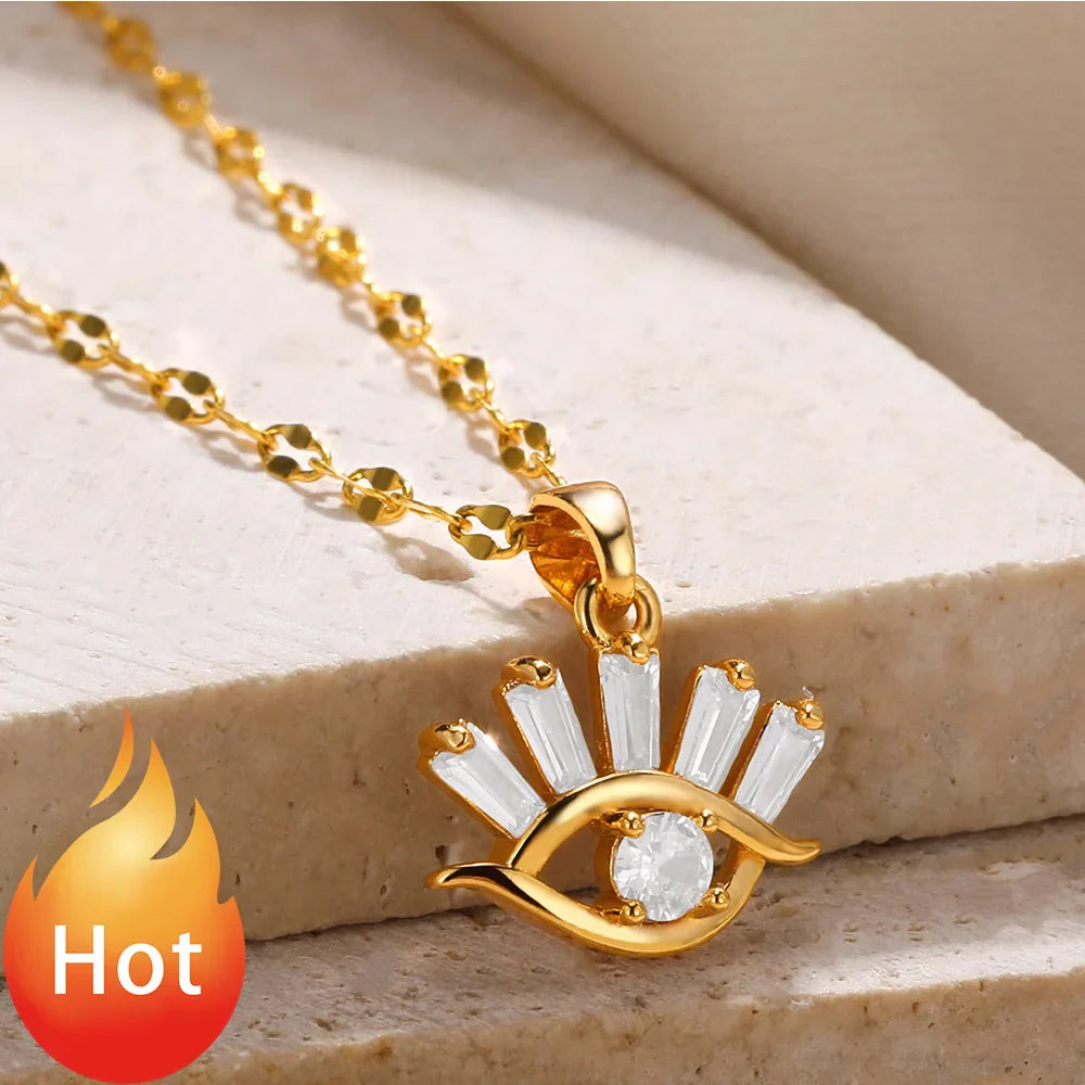 Rhinestone Rose Choker Shiny Zircon Sunrise Necklace For Women Gold Color Collar Evil Eyes Jewelry Y2k-Dollar Bargains Online Shopping Australia