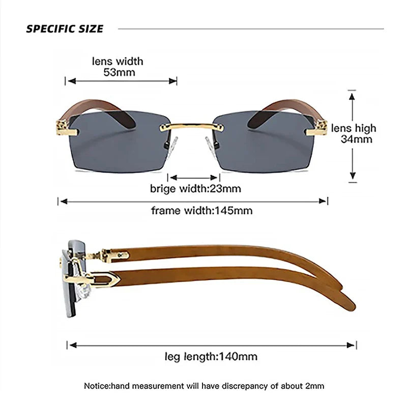 Rectangle Fashion Rimless Sunglasses for Women Men Gangster 90s Frameless Shades Retro Wooden Frame Eyewear-Dollar Bargains Online Shopping Australia