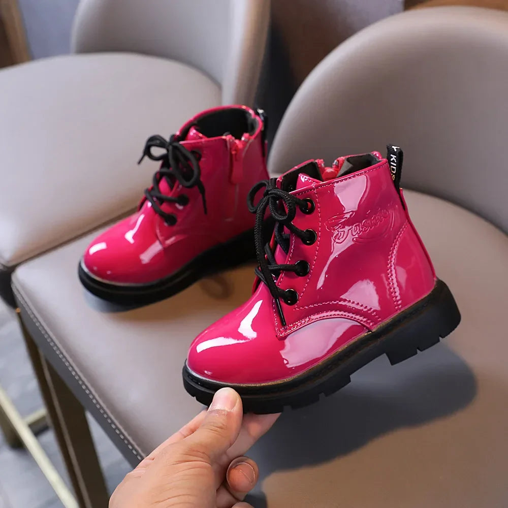 Boys Ankle Boots Children's Sneakers Girls' Shoes Fashion Lacquer Leather Short Boots Kids Shoes