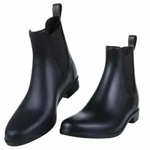 Women Fashion Chelsea Rain Boots Basic Shiny Ankle Boots Waterproof Shoes with Elastic Band Non-slip Comfortable Boots-Dollar Bargains Online Shopping Australia